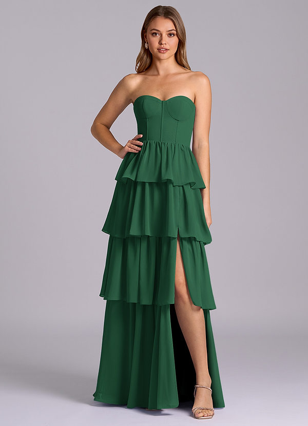 Azazie Faye Bridesmaid Dresses Dark Green A-Line Sweetheart Neckline Chiffon Dress image1