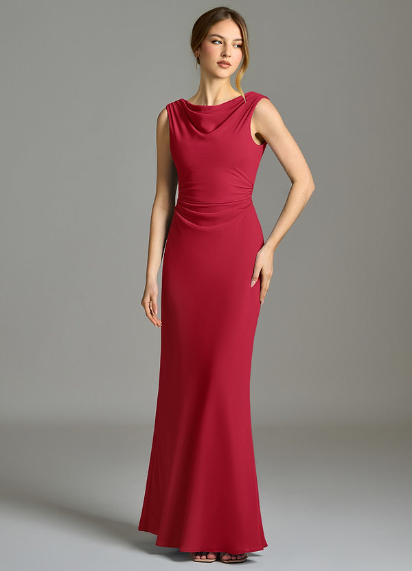 Azazie Kieryn Robes Demoiselle d'honneur Robe Sirène en Mousseline de soie Plissée Écarlate image1