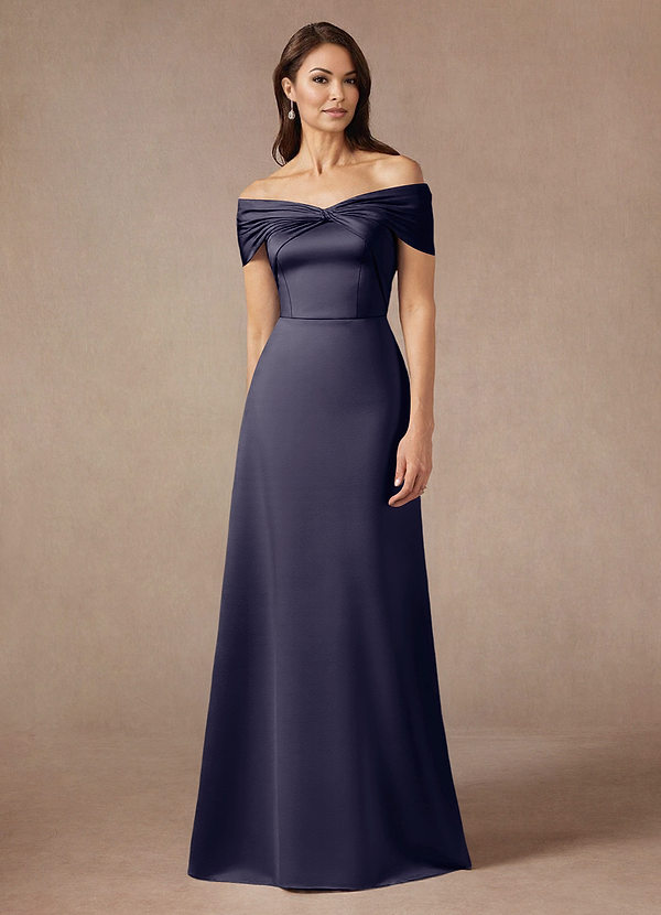 Azazie Amelia Mother of the Brides Dresses Stormy A-Line Off the Shoulder Stretch Satin Dress image1