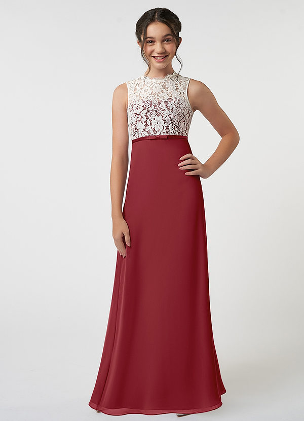 Azazie Rana Junior A-Linie Spitze Chiffon Kleid Granatapfelrot image1