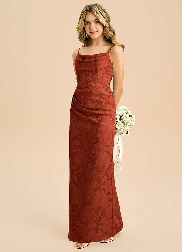 Azazie Mai Junior Etui Plissee Blumen-Burnout Kleid Rotbraun image1