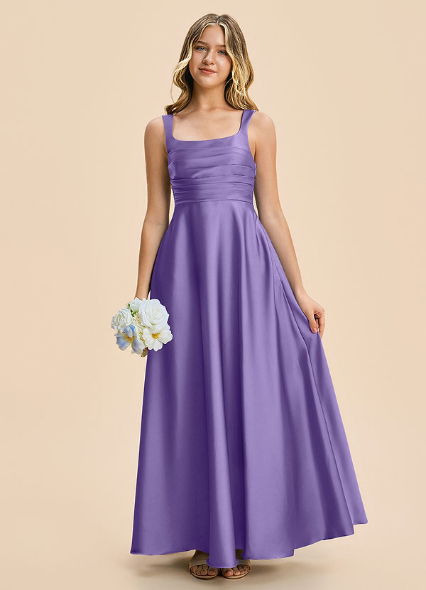 Azazie Azaria Junior Tahiti A-Line Pleated Stretch Satin Dress image1