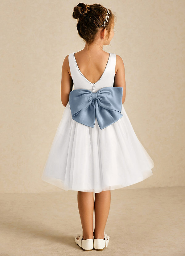 Azazie Seline Flower Girl Dresses Ivory Dusty Blue A-Line Bow Tulle Dress image1