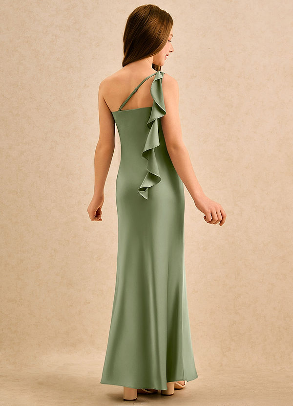 Azazie Almond Girls Formal Bloemenmeisjesjurken Kokerjurk Jurk van Stretch Satijn One-shoulder Pistache image1