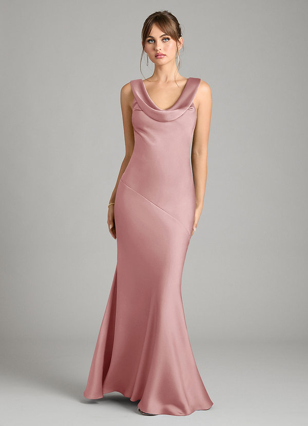 Azazie Rylina Bridesmaid Dresses Dusty Rose Mermaid Stretch Satin Dress image1