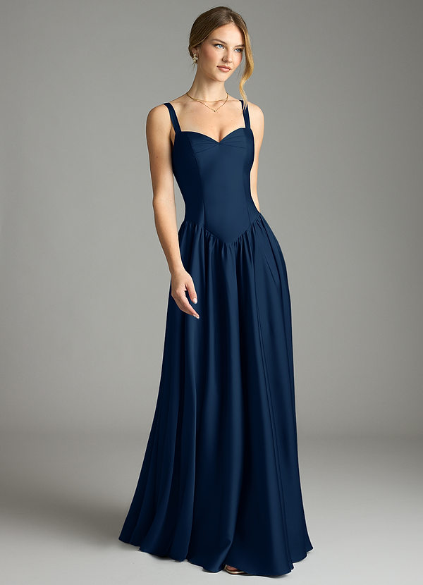 Azazie Evadina Suknie dla druhen Linia A Gorset Satyna elastyczna Do ziemi Sukienka image1