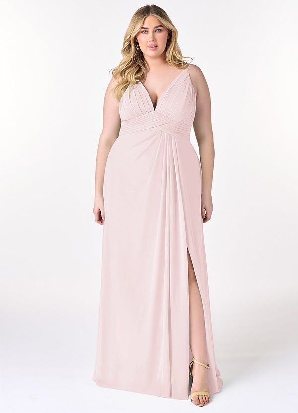 Azazie Maren Allure Bridesmaid Dresses A-Line V-Neck Lace Chiffon Floor-Length Dress image1