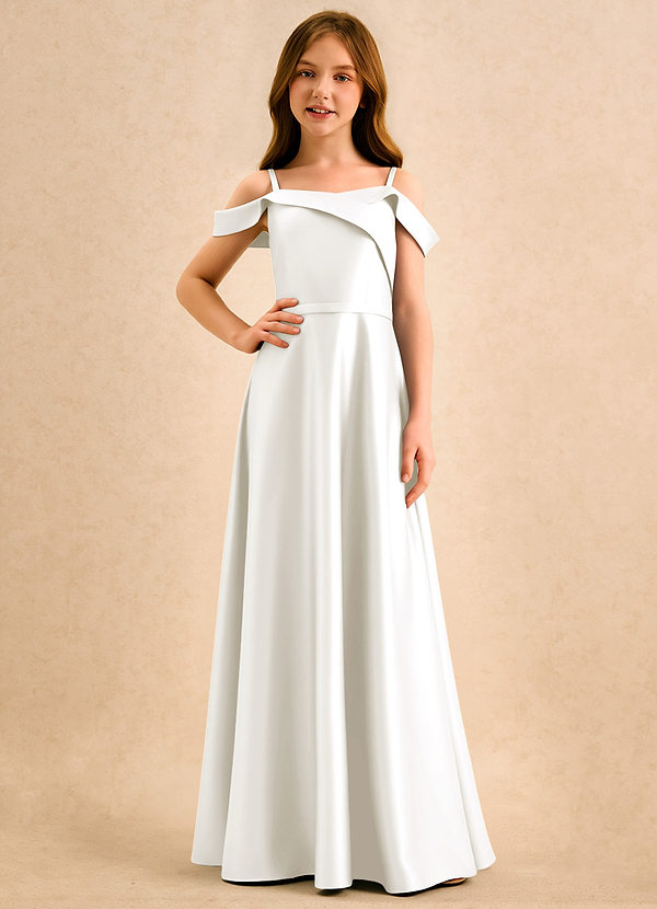 Azazie Jupie Girls Formal Vestidos de Niña de Flores Vestido de Marfil de Satin Mate de Corte en A con Plisado image1