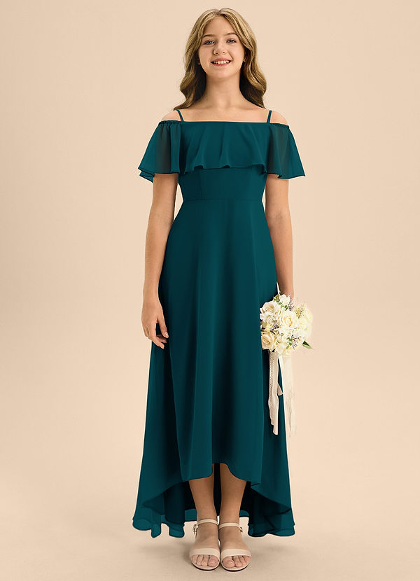 Azazie Maggie Junior A-Linie Schulterfrei Chiffon Kleid Kiefer image1