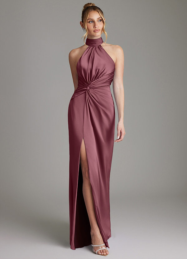 Azazie Gracelynn Vestidos de dama de honor Vestido Rosa Del Desierto de Satén Elástico de Corte Recto con Plisado image1
