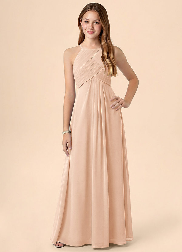 Azazie Ginny Junior Vestido de Rosa Inglesa de Gasa de Corte en A con Plisado image1