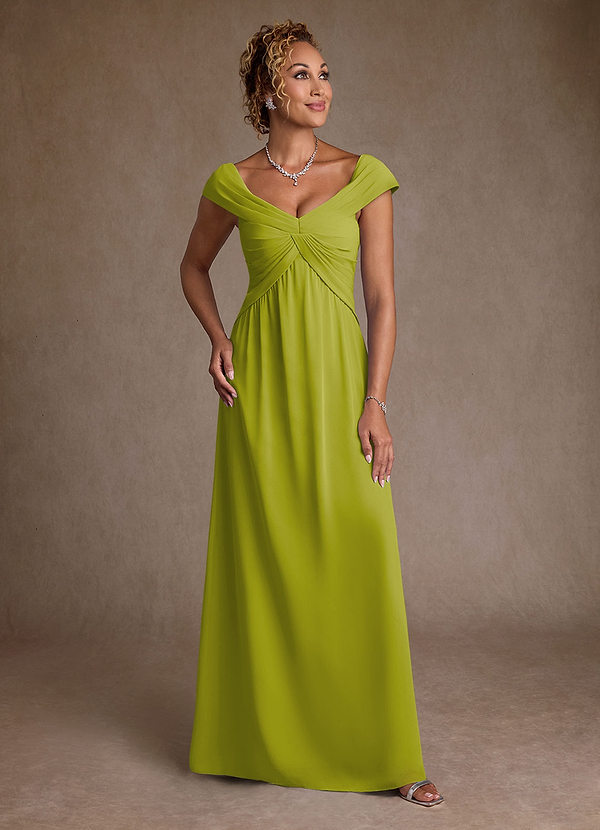 Azazie Myrtle 신부의 어머니 드레스 A라인 주름진 쉬폰 플로어 길이 드레스 image1