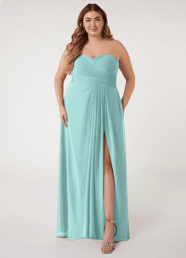 Azazie Arabella Allure Robes Demoiselle d'honneur Robe Trapèze Convertible en Mousseline de soie Encolure en Forme de Cœur Aqua image1