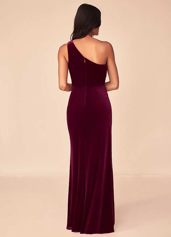 Azazie Argan Bridesmaid Dresses A-Line One Shoulder Velvet Floor-Length Dress image2
