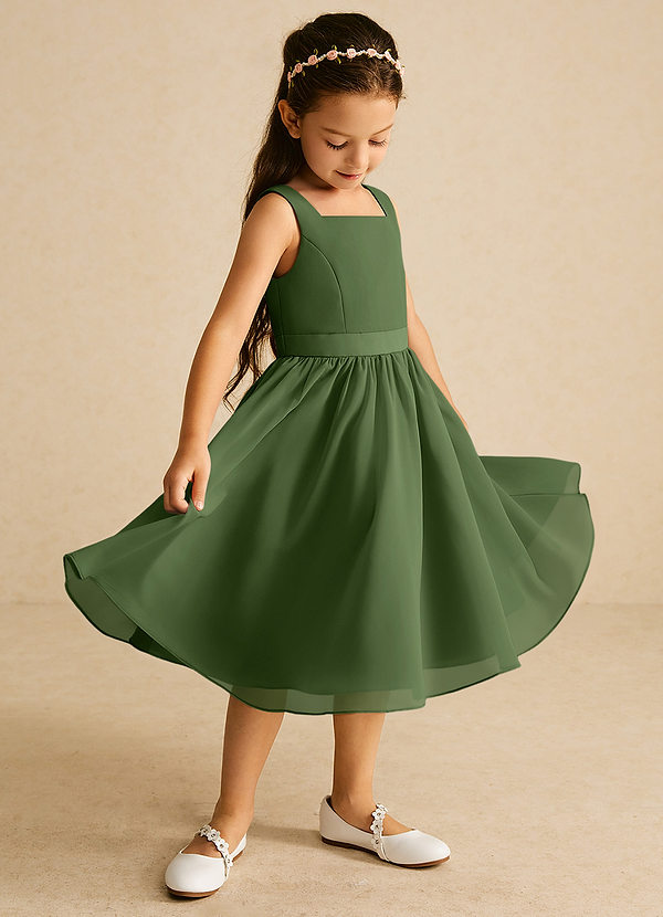 Azazie Ari Flower Girl Dresses Olive A-Line Sleeveless Chiffon Dress image1
