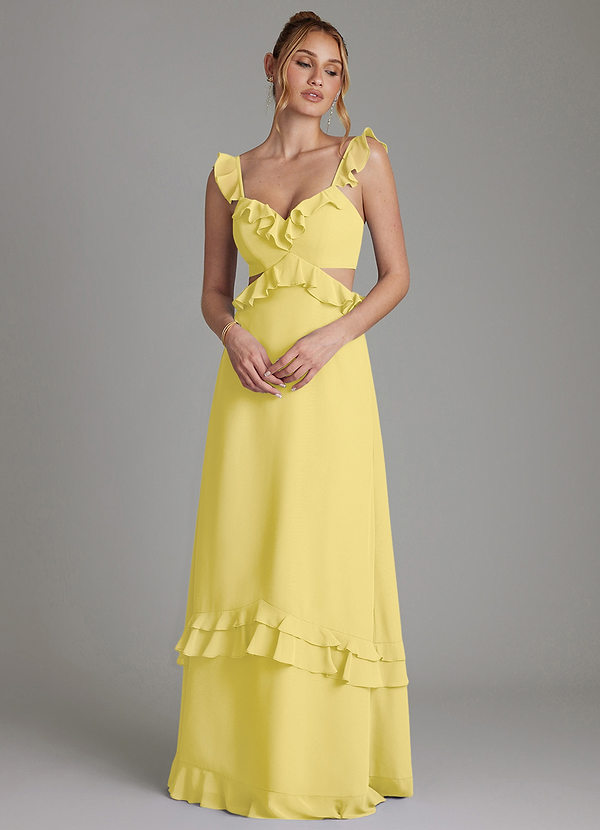 Azazie Malaya Bridesmaid Dresses Canary A-Line Corset Chiffon Dress image1