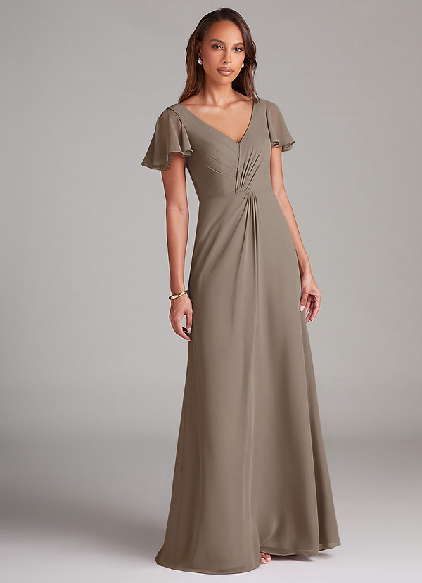 Azazie Soren Bridesmaid Dresses Taupe A-Line Ruched Chiffon Dress image1