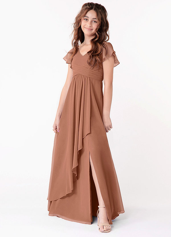 Azazie Omari Junior Bronzer A-Line Ruched Chiffon Dress image1
