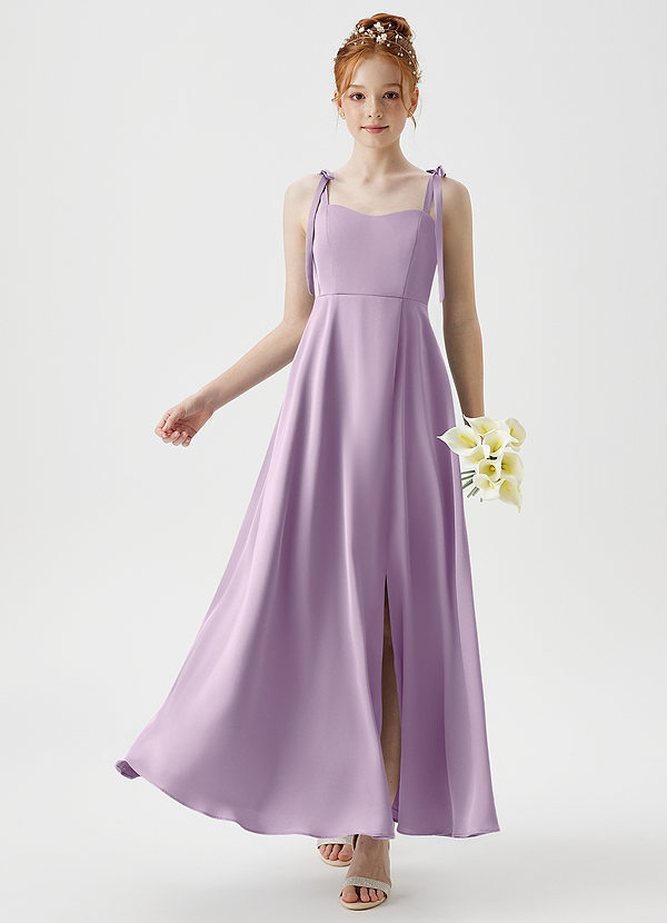 Azazie Rosey Junior Robe Trapèze en Satin extensible Encolure en Forme de Cœur Frostiges Flieder image1