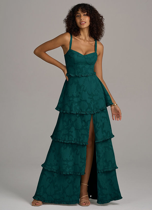 Azazie Romie Bridesmaid Dresses Pine A-Line Corset Floral Burnout Dress image1