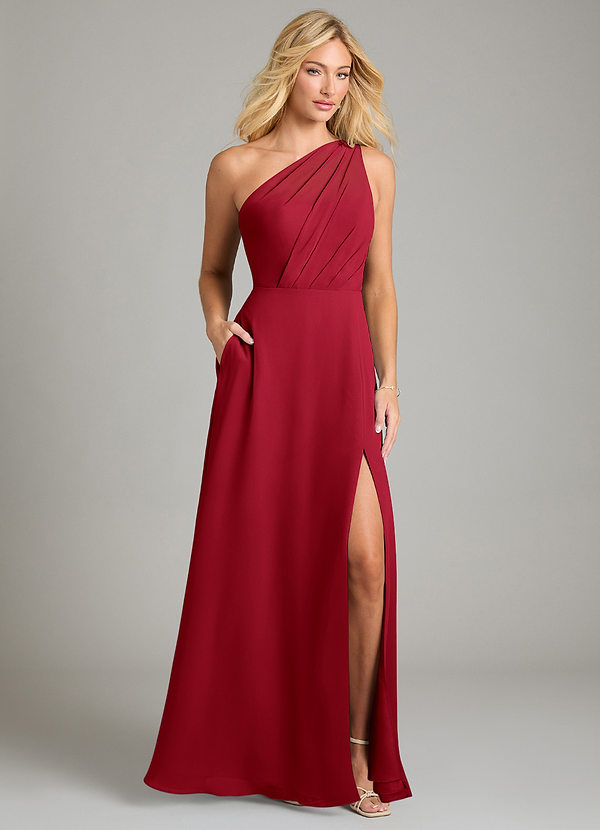 Azazie Phaedra Bridesmaid Dresses Scarlet A-Line One Shoulder Chiffon Dress image1