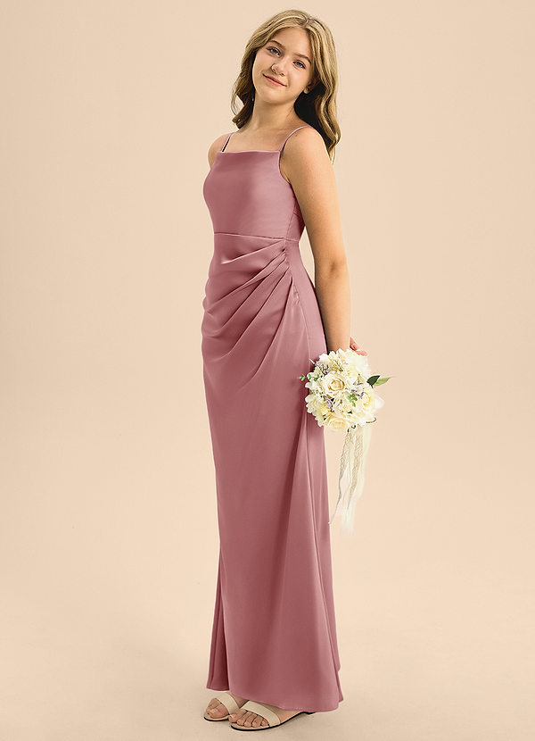 Azazie Renna Junior Dusty Rose A-Line Pleated Stretch Satin Dress image1