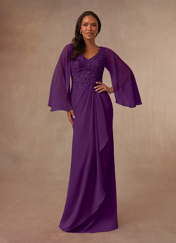 Azazie Perry Mother of the Brides Dresses Grape Mermaid V-Neck Lace Chiffon Dress image1