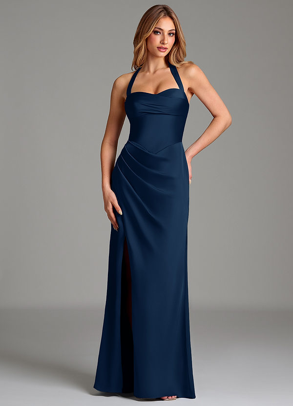 Azazie Serenity Bridesmaid Dresses Dark Navy Mermaid Sweetheart Neckline Stretch Satin Dress image1