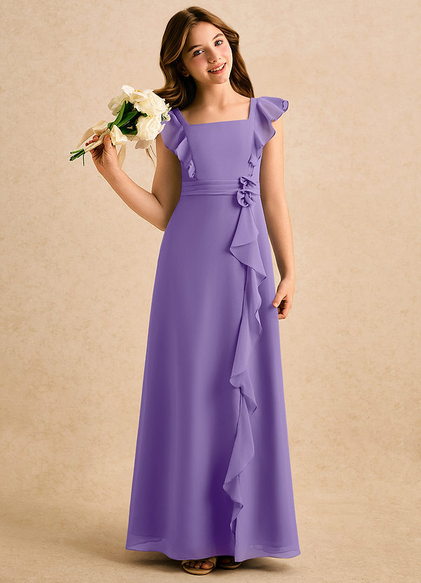 Azazie Soso Girls Formal Sukienki dla dziewczynek sypiących kwiaty Linia A Pofałdowany Szyfon Długość podłogi Sukienka image1