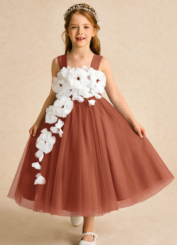 Azazie Dovey Abiti da Ragazza di Fiori Abito Principessa in Tulle Fiocco Auburn image1
