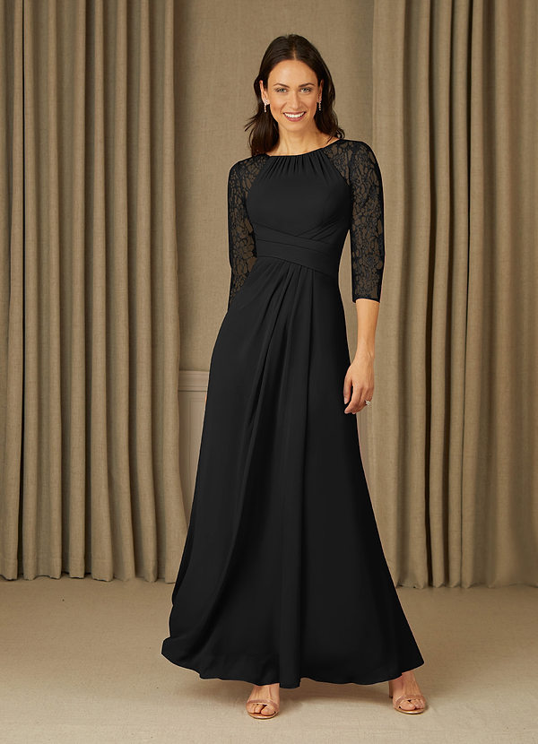 Azazie Zolla Robe Mère de la Mariée & du Marié Robe Trapèze en Mousseline de soie Dentelle Noir image1