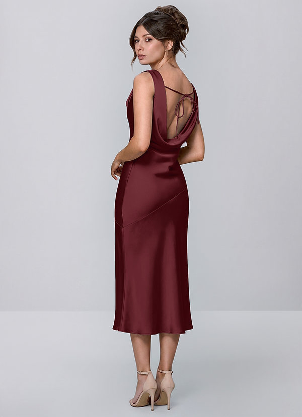 Inez Wine Cowl Satin Tie-Back Midi Dress image1