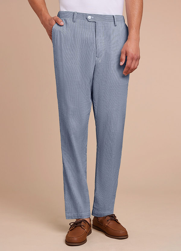 front Gavin Blue Striped Seersucker Dress Pants