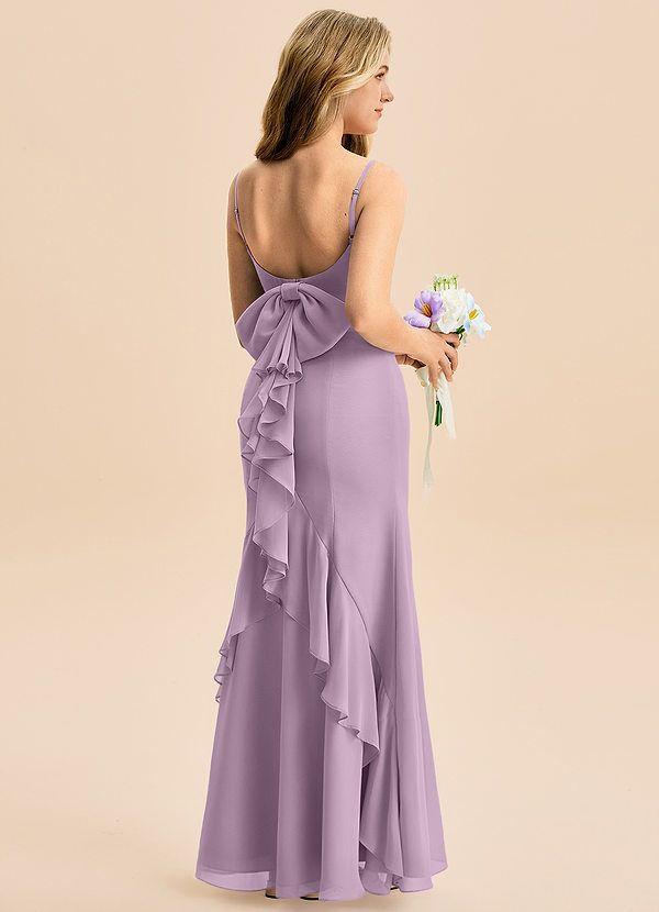 Azazie Lioren Junior Vestido de Glicinia de Gasa de Corte Sirena con Lazo image1