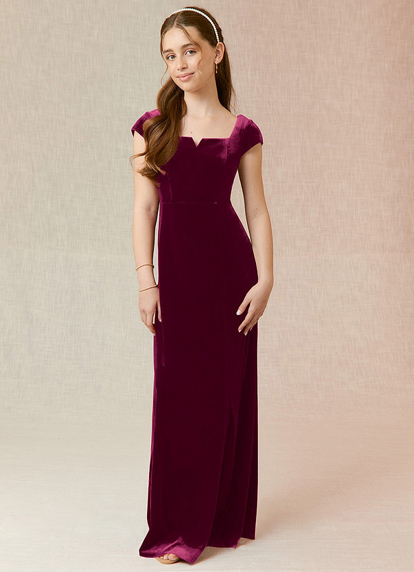 Azazie Gabi Junior Vestido de Cabernet de terciopelo de Corte En A image1