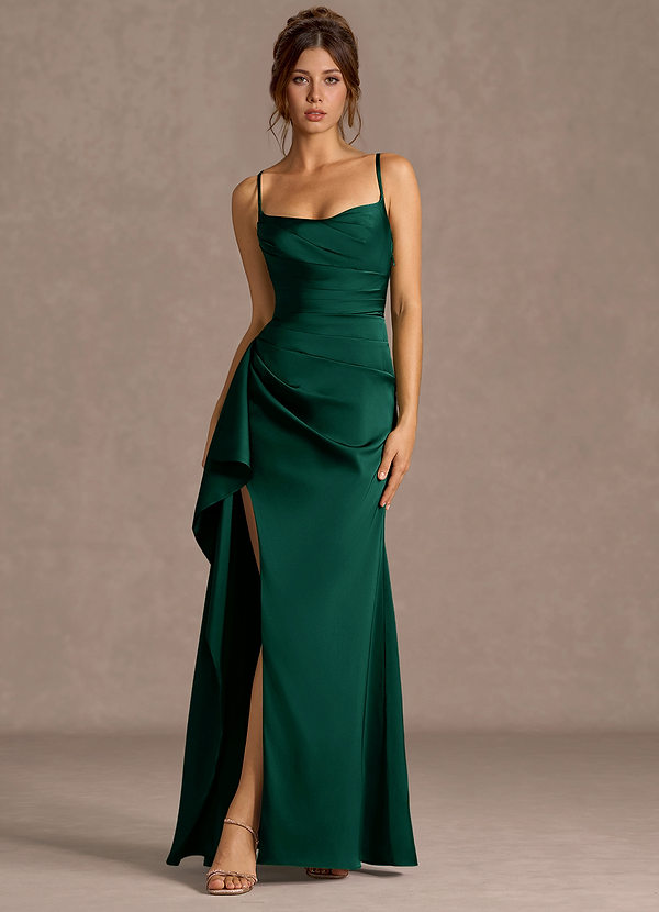 Thora Hunter Green Open Back Prom Dress image1