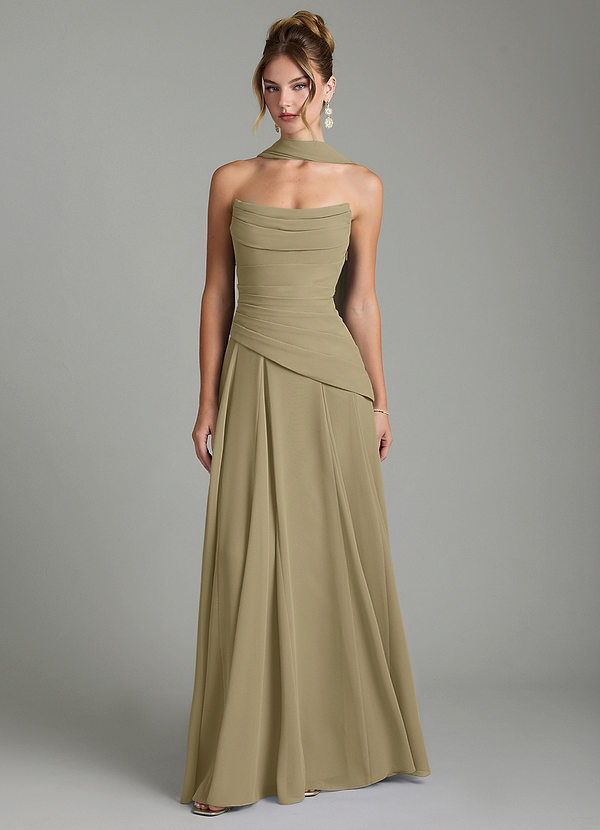 Azazie Gabriela Brautjungfernkleider A-Linie Korsett Chiffon Kleid Moosgrün image1