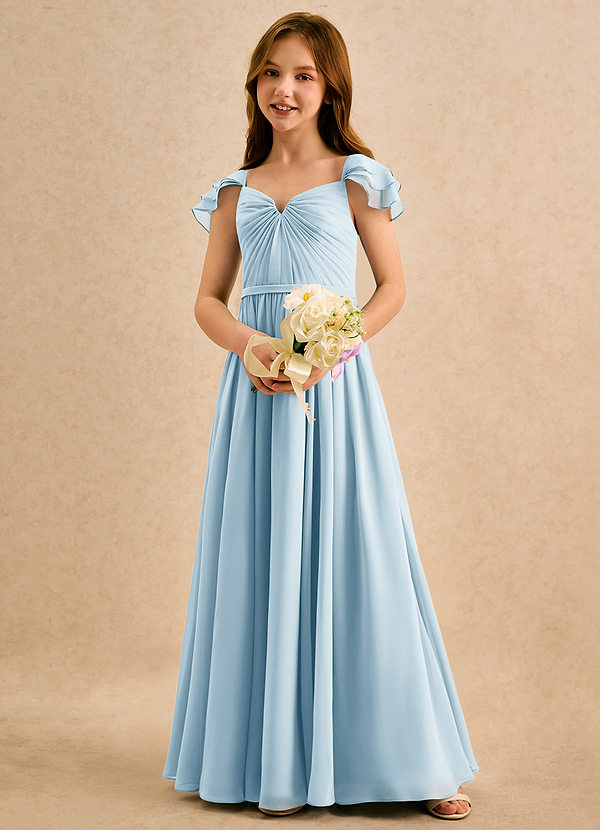 Azazie Meimei Girls Formal Bloemenmeisjes Jurken A-Lijn Jurk van Chiffon Geplooid Hemelsblauw image1