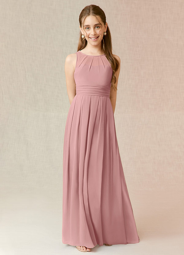Azazie Bibiane Junior Dusty Rose A-Line Pleated Chiffon Dress image1
