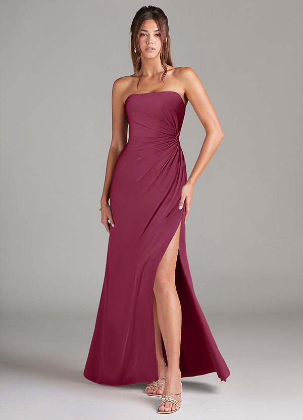 Azazie Aliani Bridesmaid Dresses Mulberry Sheath Strapless Chiffon Convertible Dress image1
