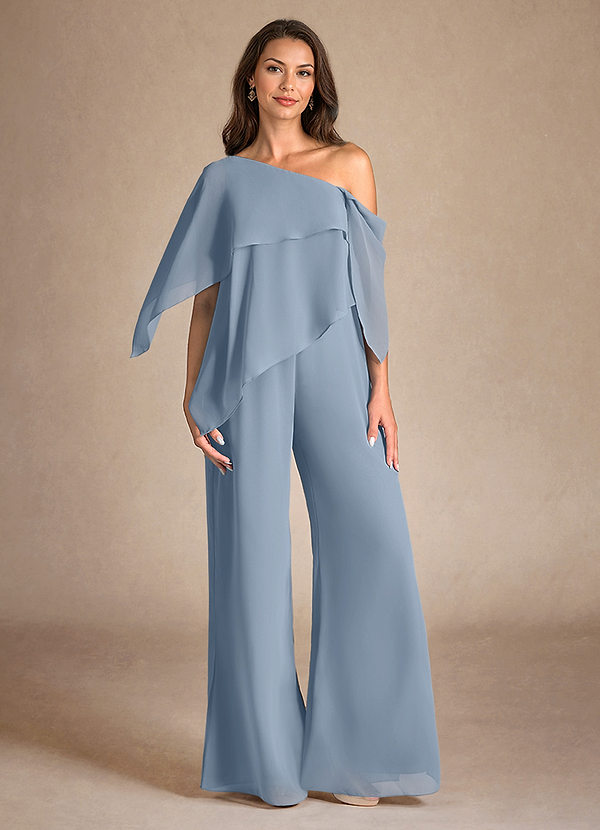 Azazie Halima Mother of the Brides Dresses Dusty Blue Jumpsuit/Pantsuit Side Slit Chiffon Dress image1