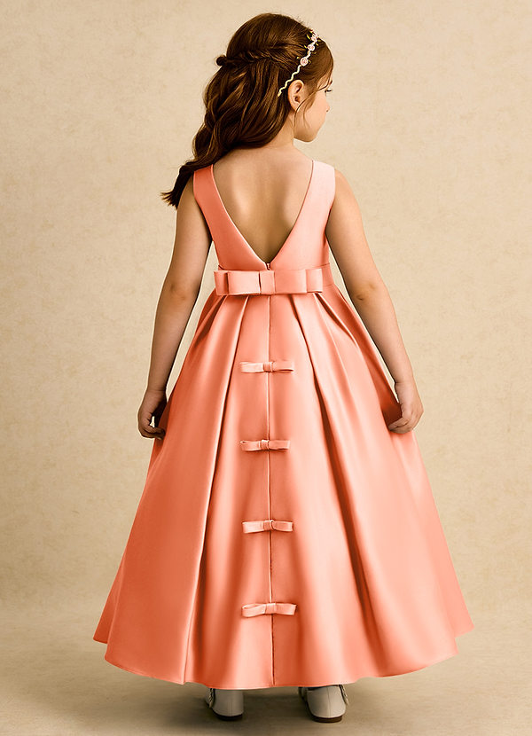 Azazie Mapel Bloemenmeisjes Jurken Baljurk Jurk van Mat Satijn Geplooid Zonsondergang image1