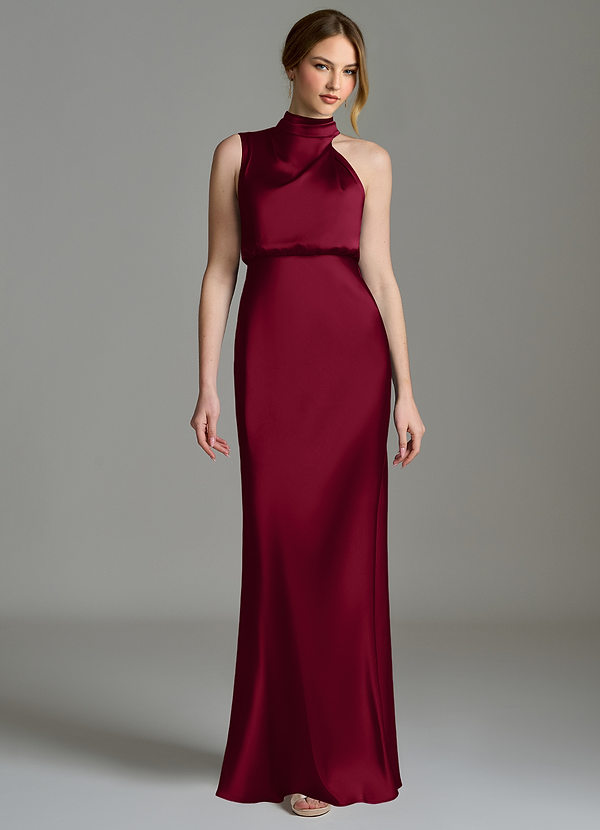 Azazie Brylie Abiti da Damigella Abito Sirena in Raso Elasticizzato Plissettato Borgogna image1