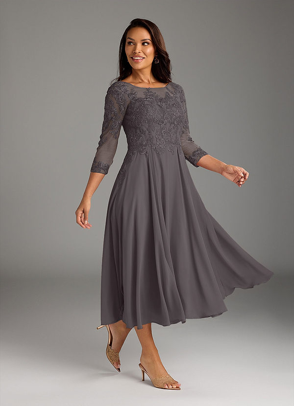 Azazie Marge Mother of the Brides Dresses Steel Grey A-Line Scoop Lace Chiffon Dress image1