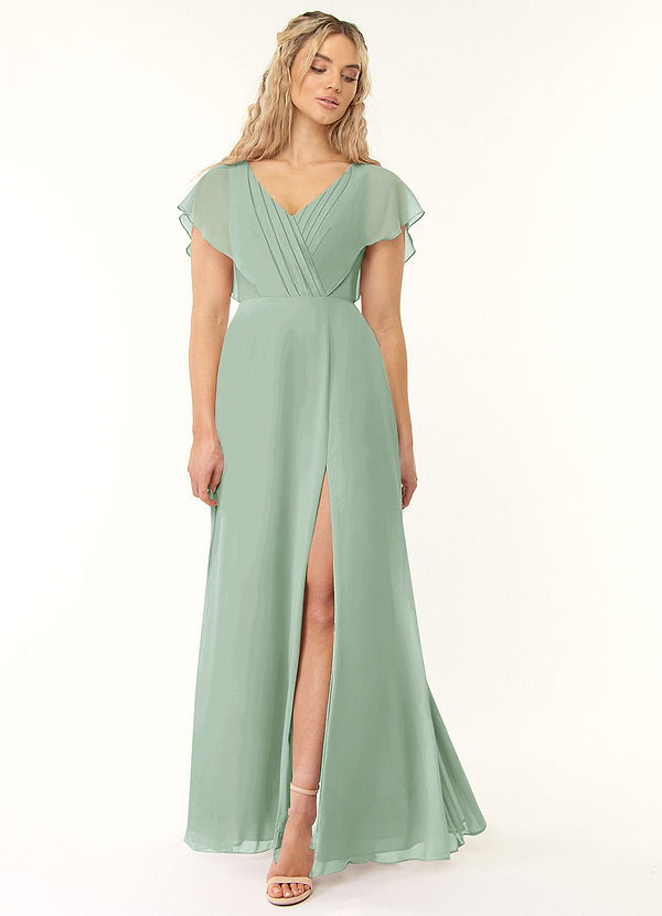 Azazie Rylee Bridesmaid Dresses Agave A-Line Pleated Chiffon Dress image1