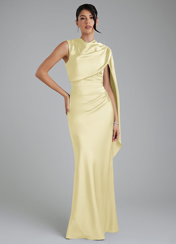 Azazie Taj Bridesmaid Dresses Lemon Sorbet Mermaid Corset Stretch Satin Dress image1