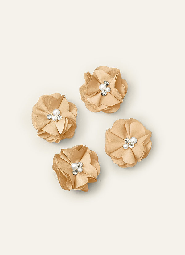 front Juego de cuatro pinzas para el cabello de satén elástico de colores a juego