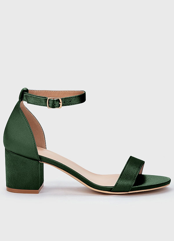 front Matching Color Metallic Satin One Strap Buckle Block Heel Sandals