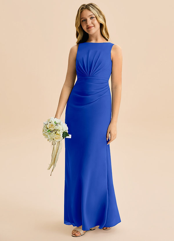 Azazie Floris Junior Robe Trapèze en Mousseline de soie Plissée Bleu Roi image1