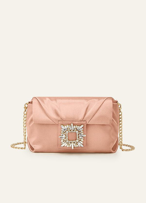 front Pochette in raso elasticizzato in tinta con fibbia quadrata e strass